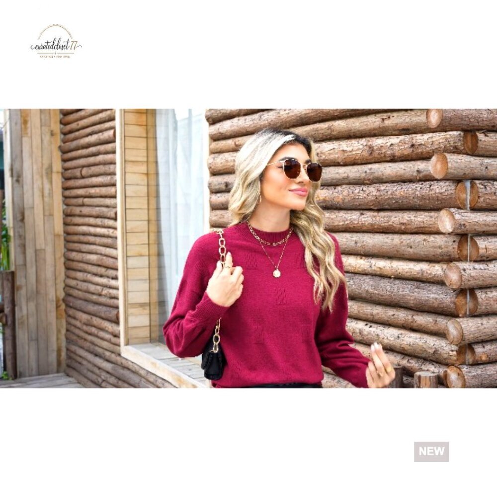 Turtleneck Pullover Sweater with Puff Sleeves, Loose Fit, Fall Fashion - Picture 6 of 7